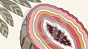 Agate slice close,up, gemstone texture and mineralogy, natural stone pattern vector design Generative AI photo