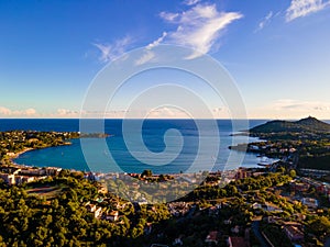 Agay Bay scenic and panoramic Aerial view at sunset in the French Riviera  CÃ´te d'Azur  France