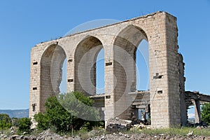 Agdam Theater building after the Karabakh war. Buildings destroyed during the war between Armenia and Azerbaijan