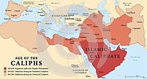 The age of the Caliphs, history map of the Islamic Caliphate 622 to 750 photo