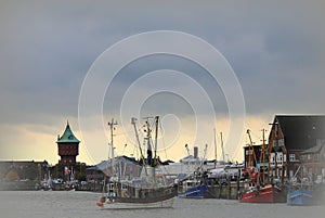 Age fishing port in Cuxhaven overlooking the Water Tower