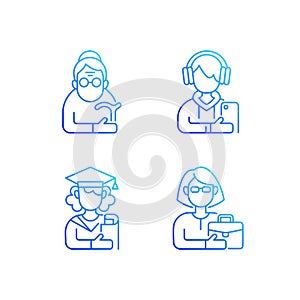 Age and gender differences gradient linear vector icons set