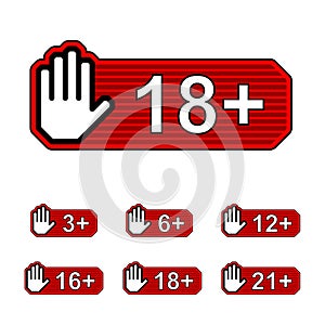 Age limit notice warning hand gesture symbol