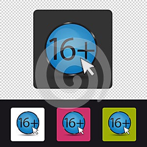 Age Rating 16 Plus - Colorful Vector Web Button - Isolated On Transparent Background