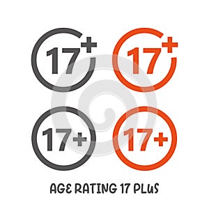 Age rating 17 plus movie icon. Under 17 years sign mark simple flat style vector illustration