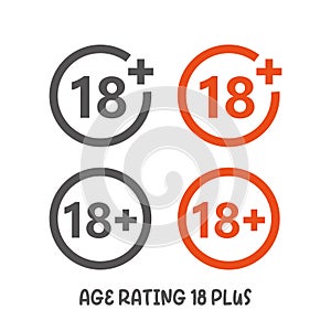 Age rating 18 plus movie icon. Under 18 years sign mark simple flat style vector illustration