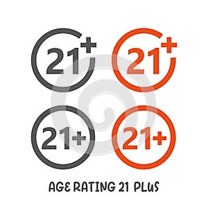 Age rating 21 plus movie icon. Under 21 years sign mark simple flat style vector illustration