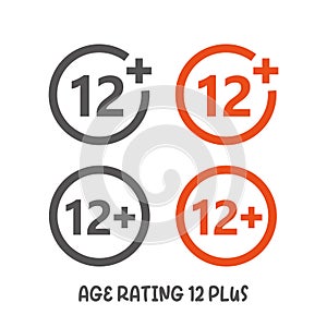 Age rating 12 plus movie icon. Under 12 years sign mark simple flat style vector illustration