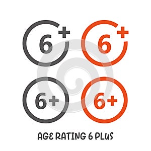 Age rating 6 plus movie icon. Under 6 years sign mark simple flat style vector illustration