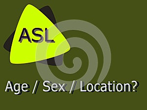 Age Sex Location sentence presented on logo style colorful abstract