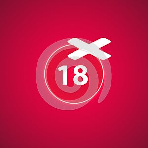18 age warning stamp, Vector illustration. Flat design