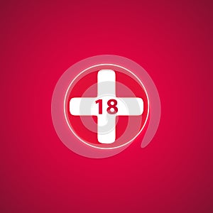 18 age warning stamp, Vector illustration. Flat design