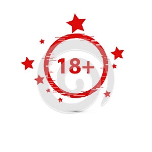 18 age warning stamp, Vector illustration. Flat design