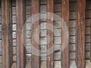 Aged beams in an old barn. Old roof achitecture detail