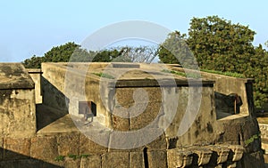 Aged big ornamental wall of vellore fort with trees