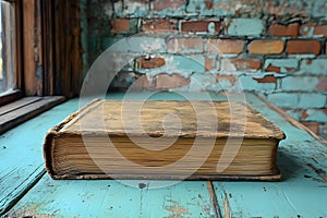 Ancient Book on Rustic Table