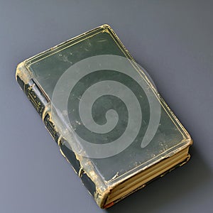 An aged book with a weathered green cover and golden edges, possibly a vintage or historical text. Ideal for educational