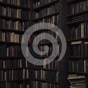 Aged bookshelf A portal to bygone eras and timeless stories, holding a treasure trove of literary relics Generative AI