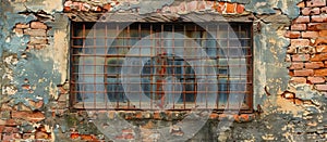 Aged Brick Wall With Barred Window