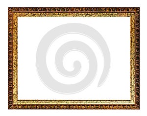 Aged carved golden and brown wooden picture frame