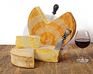 Aged cheeses with wine photo