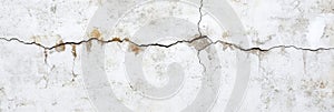 Aged concrete wall shows extensive cracking, peeling paint. Weathered surface rustic texture. Damaged plaster. Exterior
