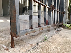 Aged Door with Rust, Cracked Concrete, and Overgrown Weeds