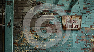 Aged Fallout Shelter Sign on a Weathered Wall