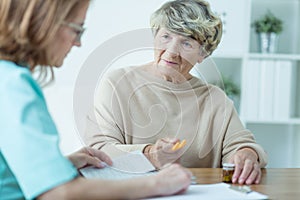 Aged female on medical consultation