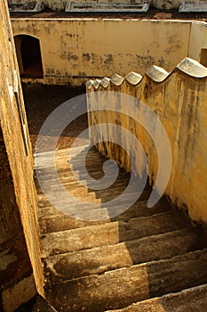 A aged first floor steps of the Manora fort.