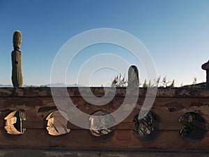 Aged Garden Wall with Round Cutouts