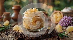 an aged glass jar filled with beef tallow, a classic cooking ingredient for enriching flavors, fits beautifully in a photo