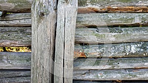 Aged gray weathered rustic homemade wooden fence