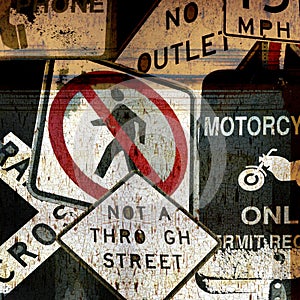 Aged grunge vintage sign collage