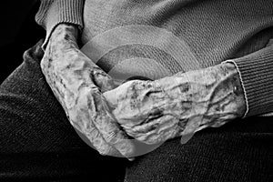 Aged hands of a 100 year old lady