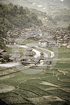 Aged image of Chinese Village on the rice terrace