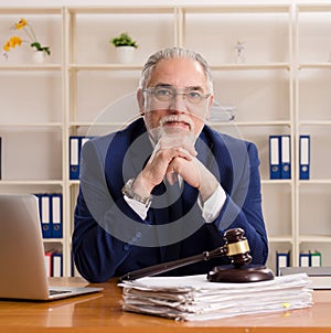 Aged lawyer working in the courthouse