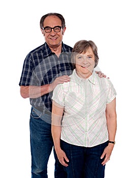 Aged love couple posing with smile