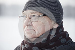 Aged man winter close-up