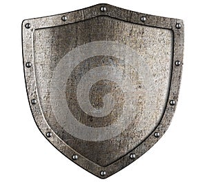 Aged metal shield isolated on white