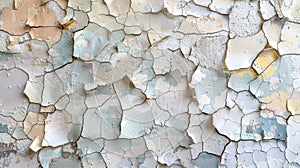 Aged Mosaic Wall Texture With Peeling Paint In Rustic pastel Neutral Tones. Abstract background of old pieces