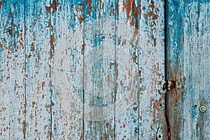 Aged Natural Old Blue Color Obsolete Wooden Board Background. Grungy Vintage Wooden Surface. Painted Obsolete Weathered