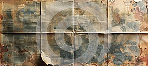 Aged newspaper with rough torn edges. Old burned newsprint textured background. Vintage aged paper. Concept of overlay