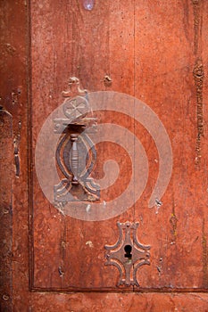 Aged old vintage door knob and keyhole