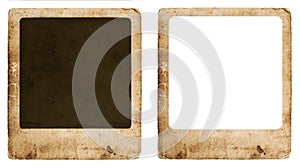 Aged paper photo frame isolated on white background