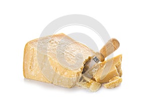 Parmesan cheese or parmigiano reggiano isolated on white background photo