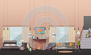 Aged people at home vector illustration in flat style