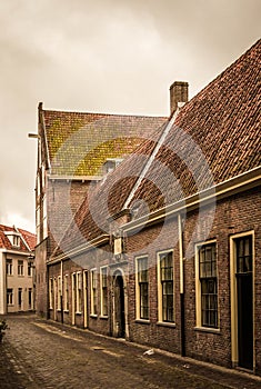 Aged photo of an old alley in Leiden, Holland