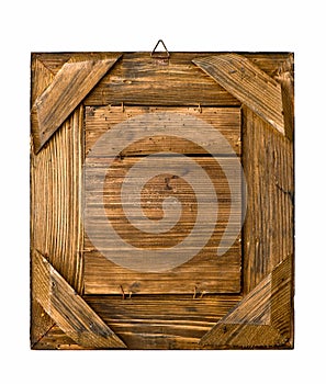 Aged rustic wooden frame on white
