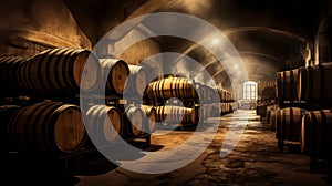 Aged to Perfection: Wine Barrels Nestled in the Cozy Cellar